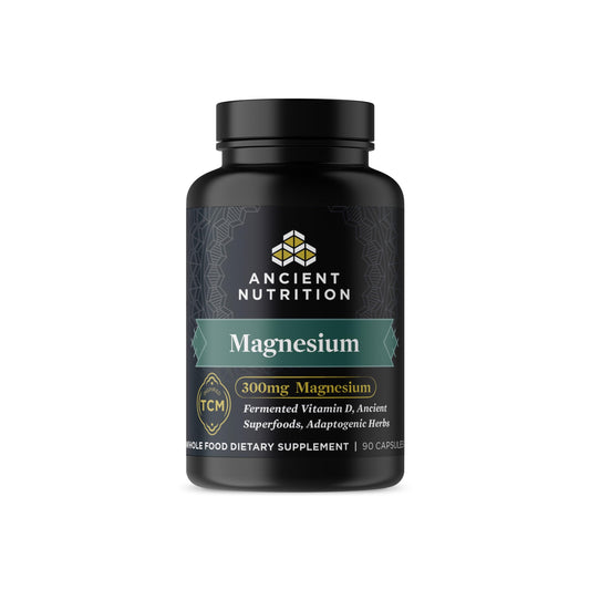 Product bottle label for Ancient Nutrition magnesium 300mg