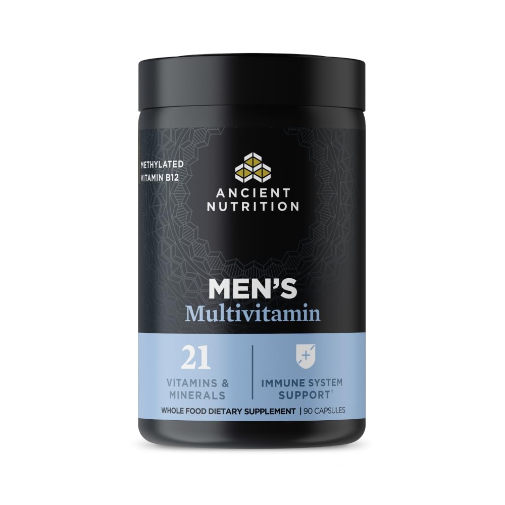 Ancient Nutrition Multivitamin for Men bottle front with comprehensive daily nutrients