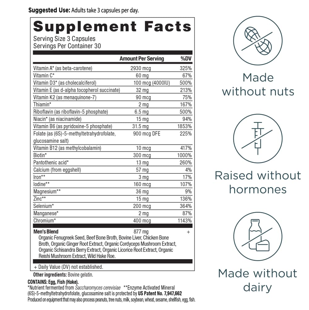 Ancient Nutrition Multivitamin for Men caps close-up of easy-to-swallow capsules