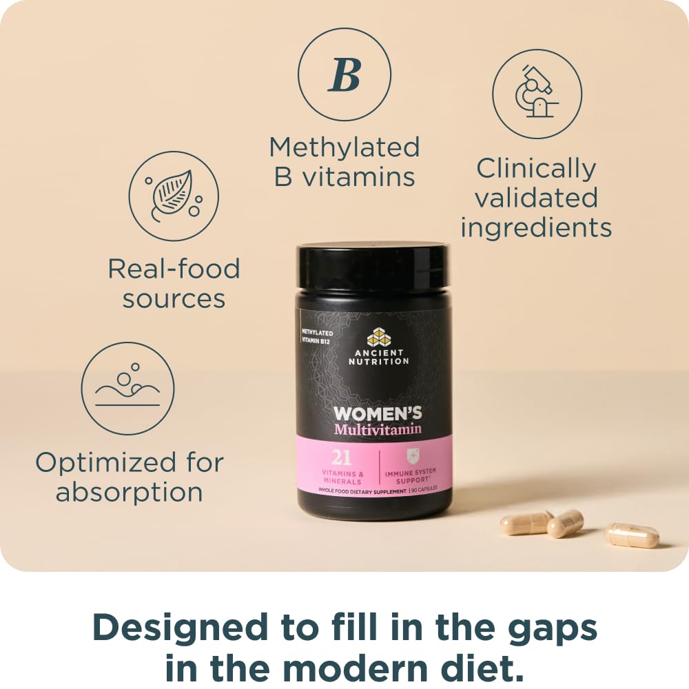 Ancient Nutrition multivitamin women dong quai blend packaging highlighting traditional herbs