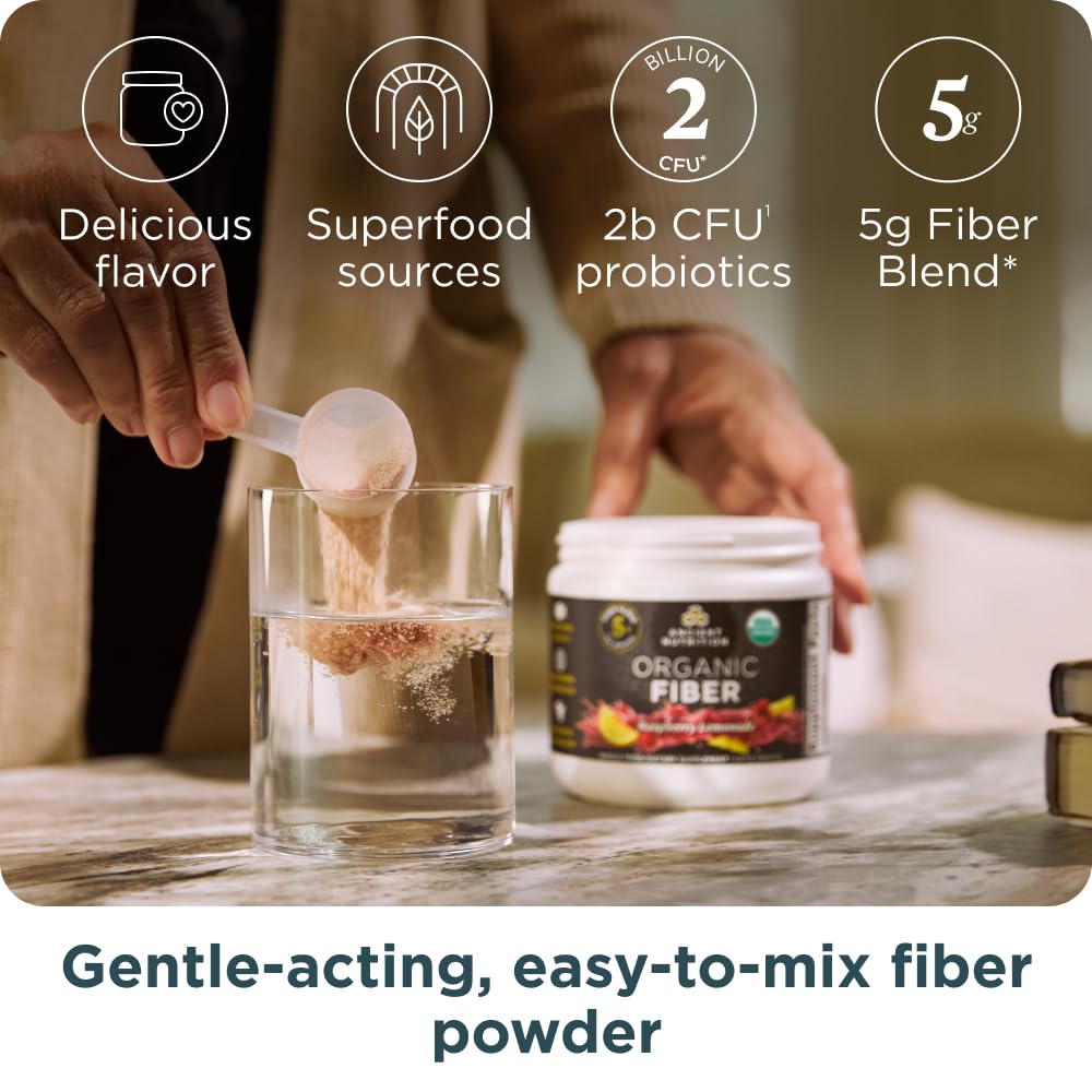 Serving suggestion showing prepared raspberry lemonade fiber powder
