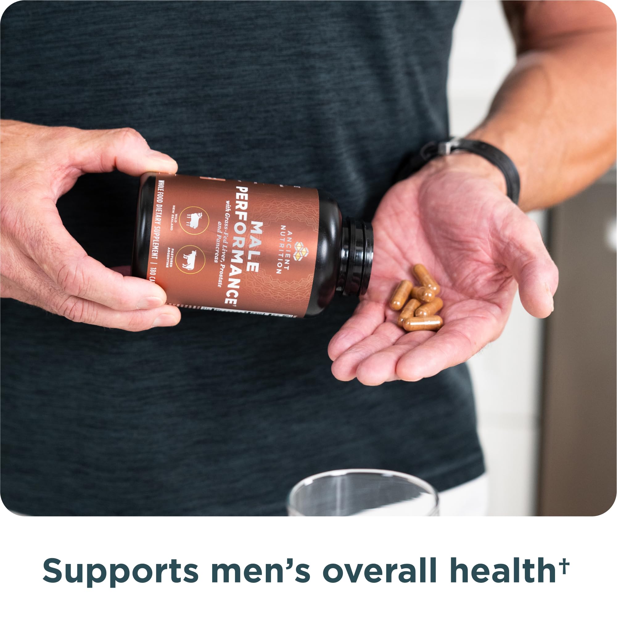 Ancient Nutrition Organs Complex bottle emphasizes grass-fed bovine origin for quality.