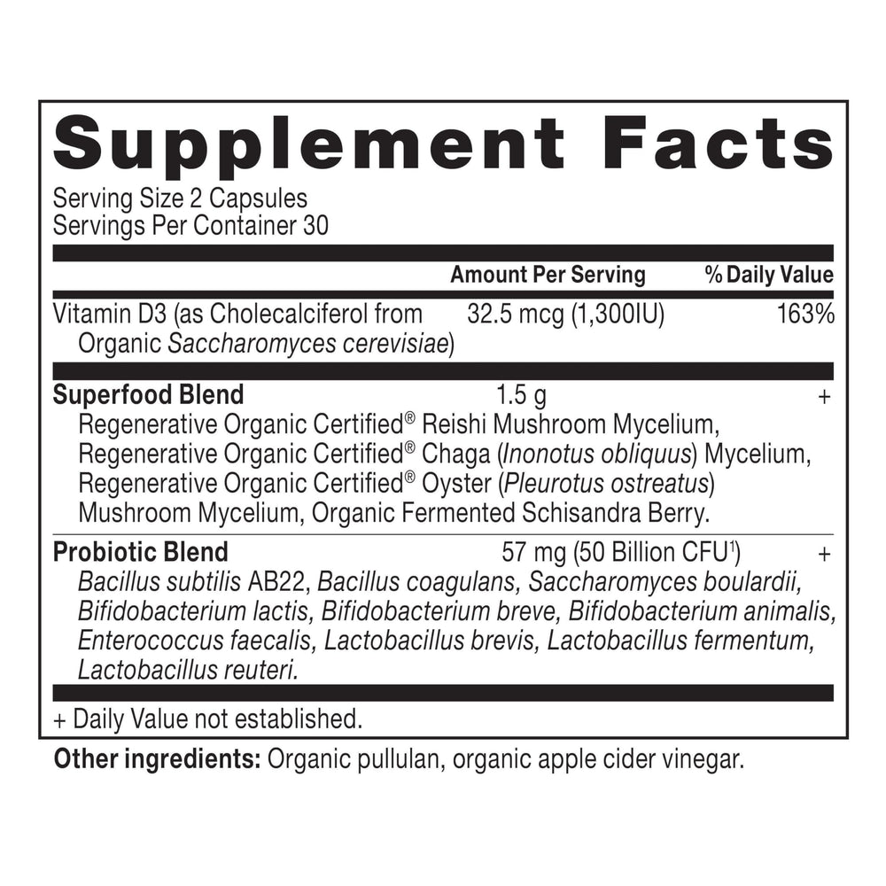 Probiotic bottle with white background and label