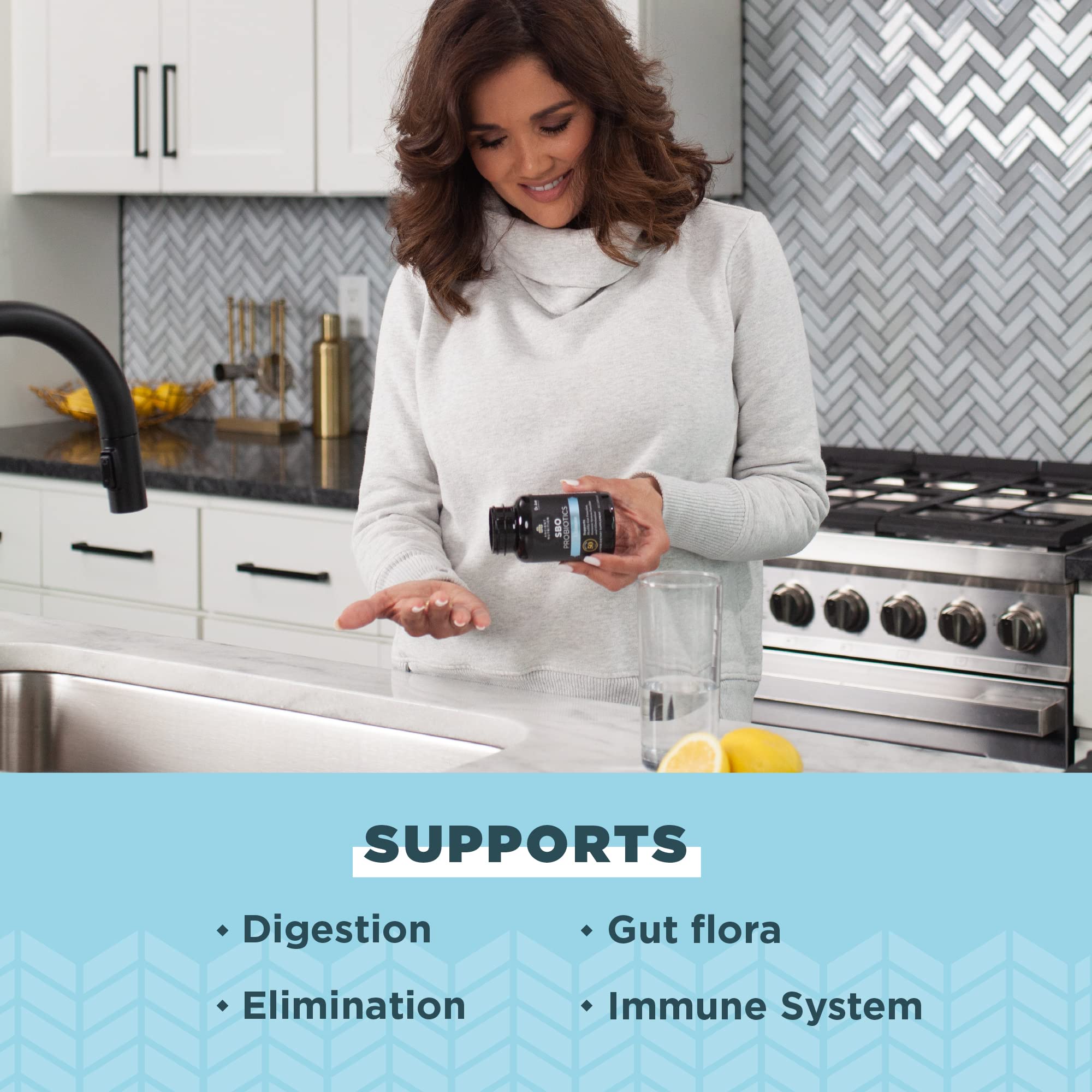 Ancient Nutrition Probiotics bottle label highlighting gluten-free formula