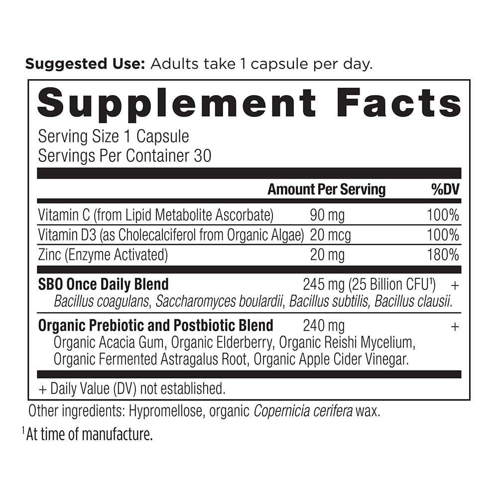 Close-up of bottle label highlighting 25 Billion CFU and soil-based probiotic strains