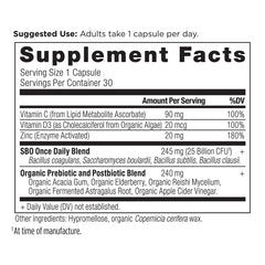 Close-up of bottle label highlighting 25 Billion CFU and soil-based probiotic strains