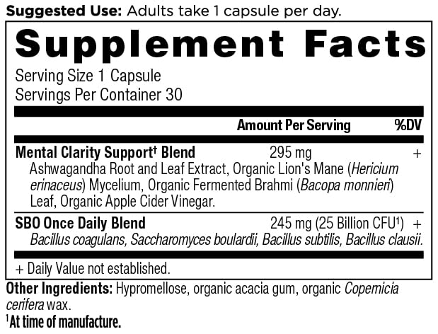 Close-up of Probiotics for Mental Clarity bottle label