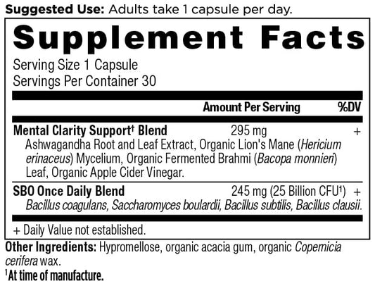 Close-up of Probiotics for Mental Clarity bottle label