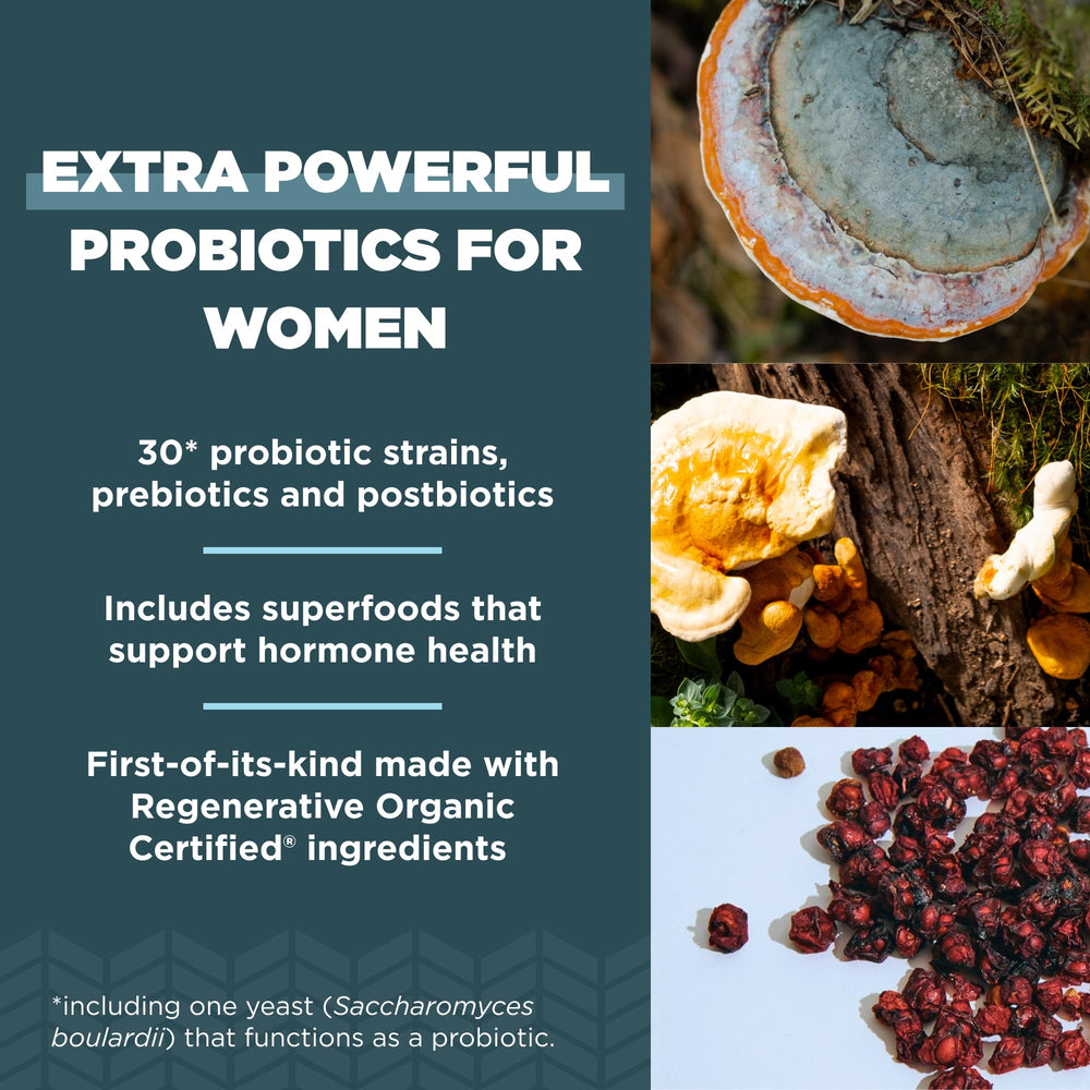 Close-up of probiotic bottle label highlighting extra-strength formula