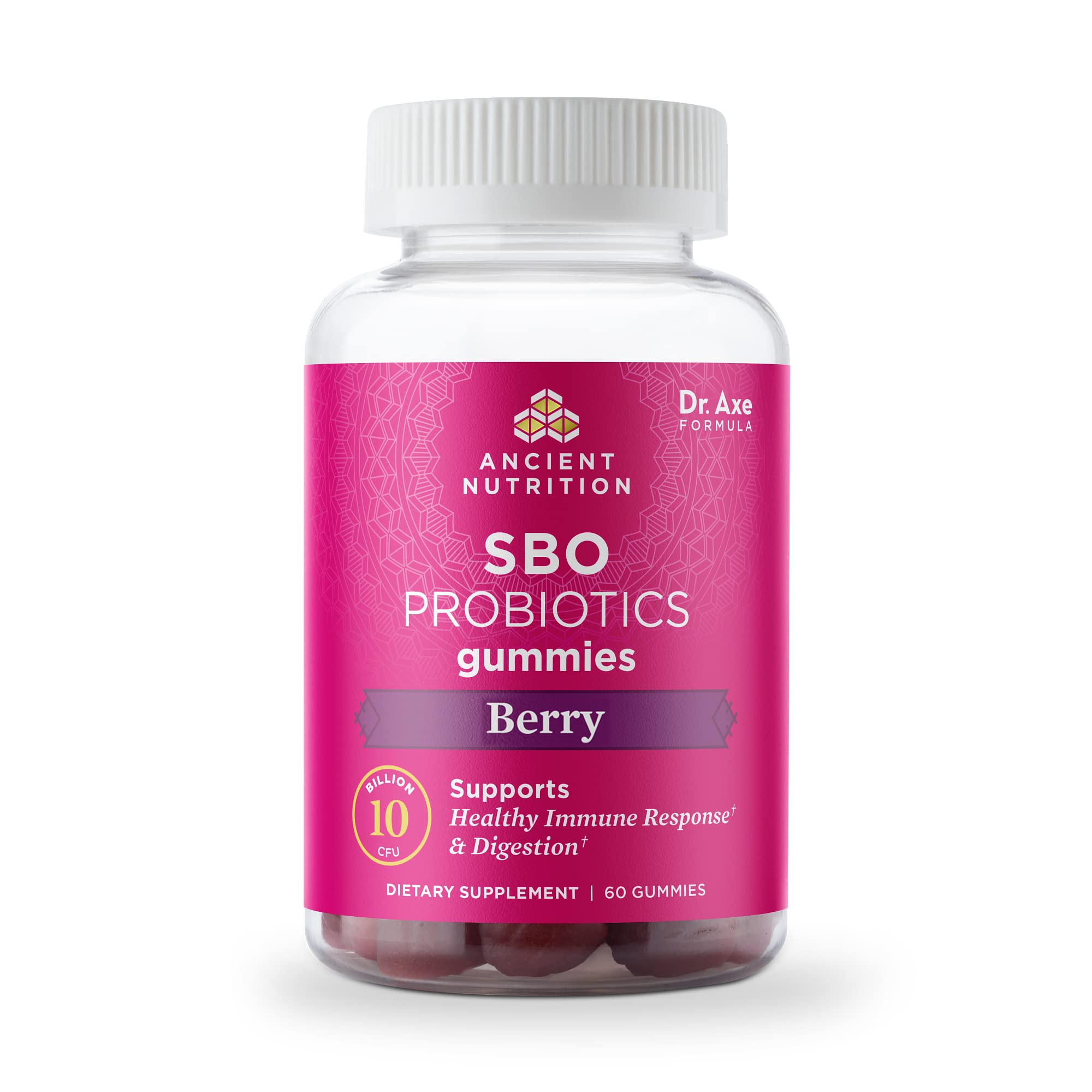 Front of Ancient Nutrition SBO Probiotics Berry Gummies bottle