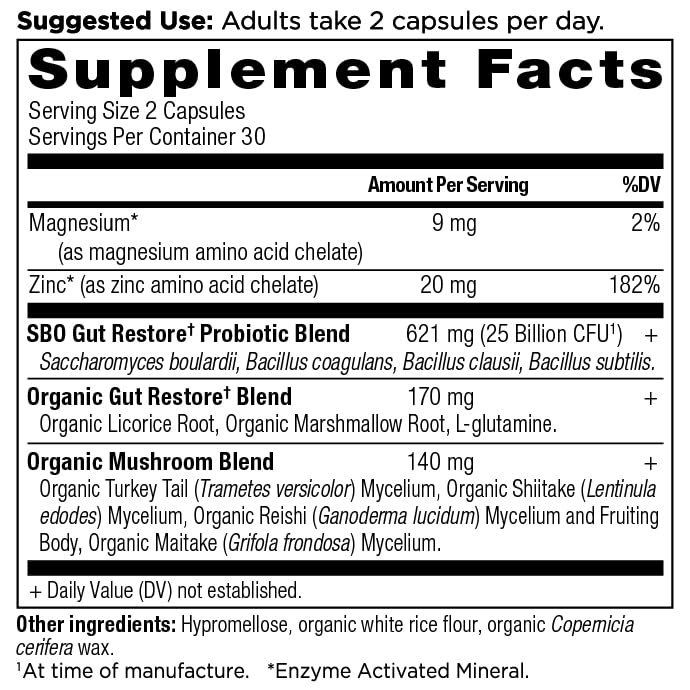 SBO Probiotics Gut Restore ingredients and blend