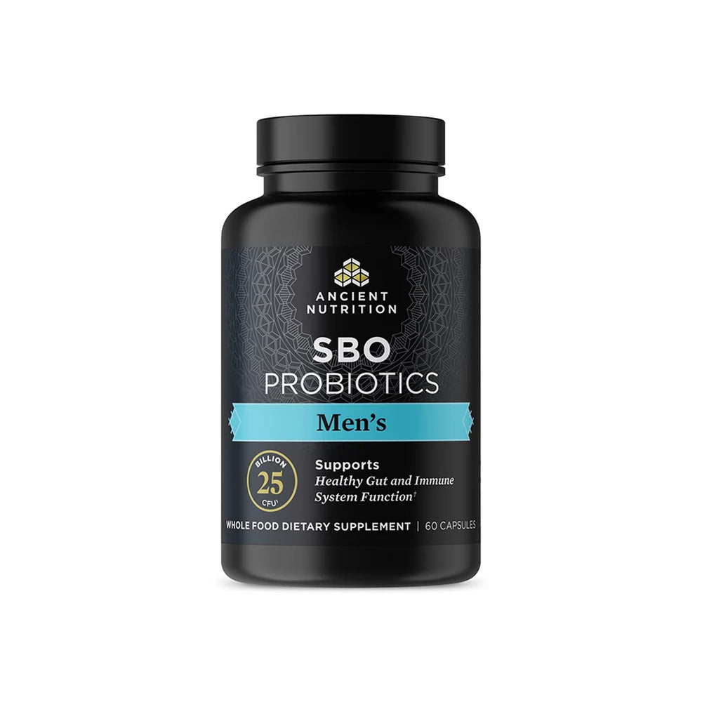 Front view of Ancient Nutrition SBO Probiotics for Men bottle