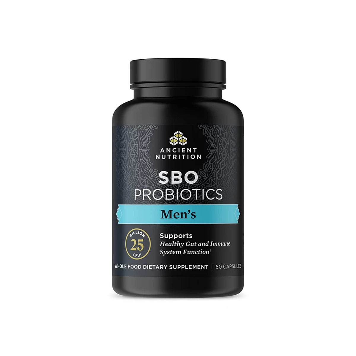 Front view of Ancient Nutrition SBO Probiotics for Men bottle