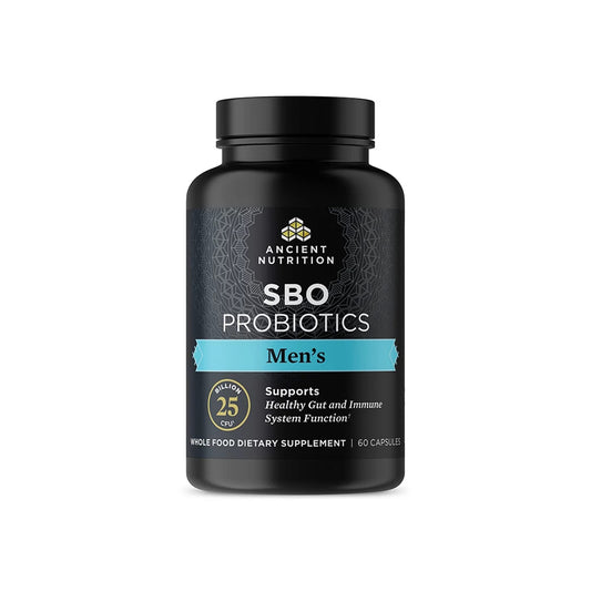 Front view of Ancient Nutrition SBO Probiotics for Men bottle