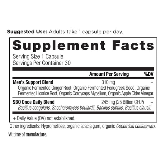 Ancient Nutrition SBO Probiotics for Men bottle, back label