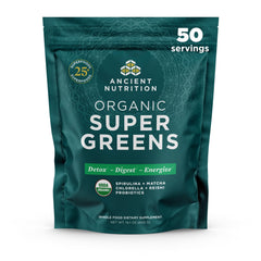 Ancient Nutrition Super Greens Powder bottle label, 14.1 oz