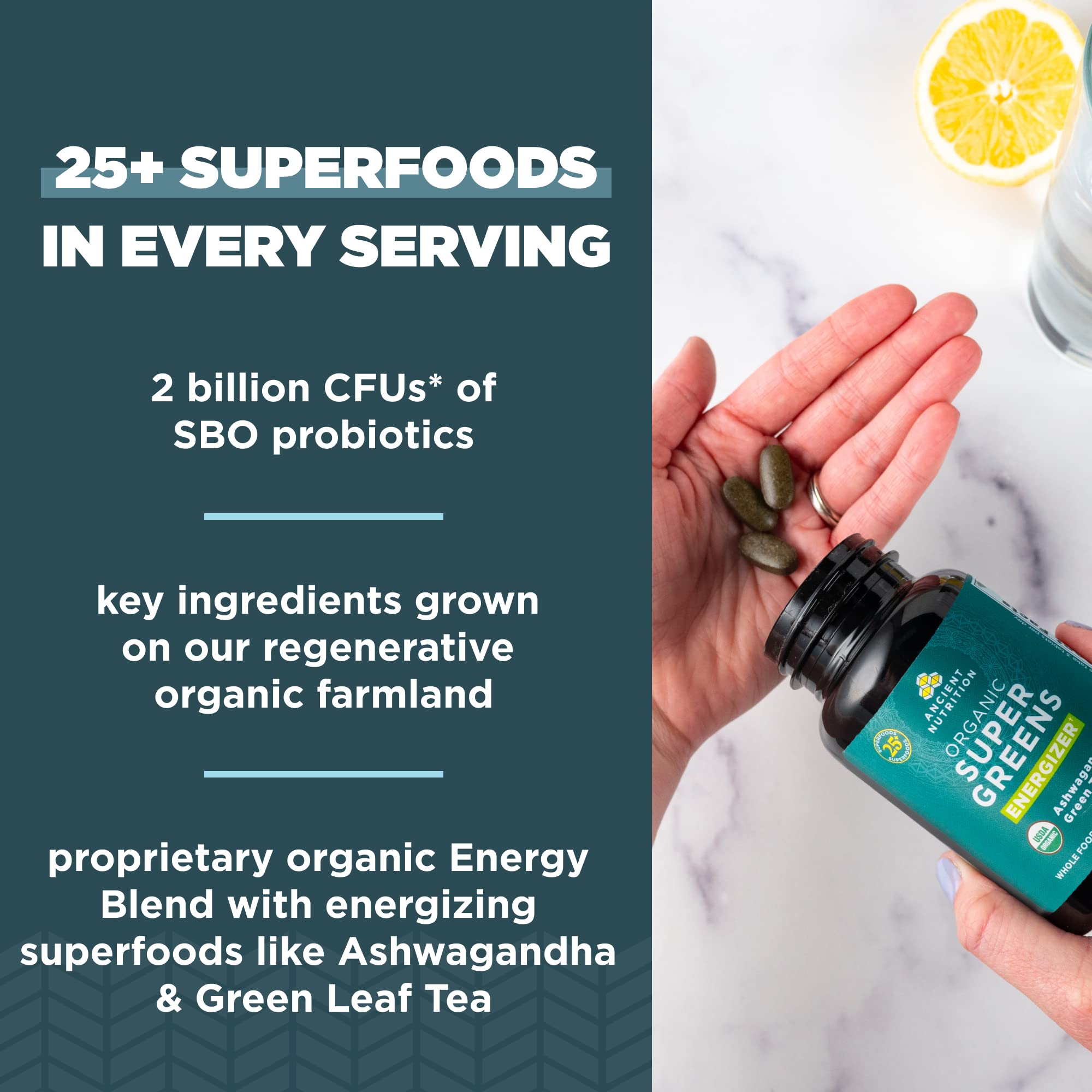 Organic superfood with caffeine concept on packaging