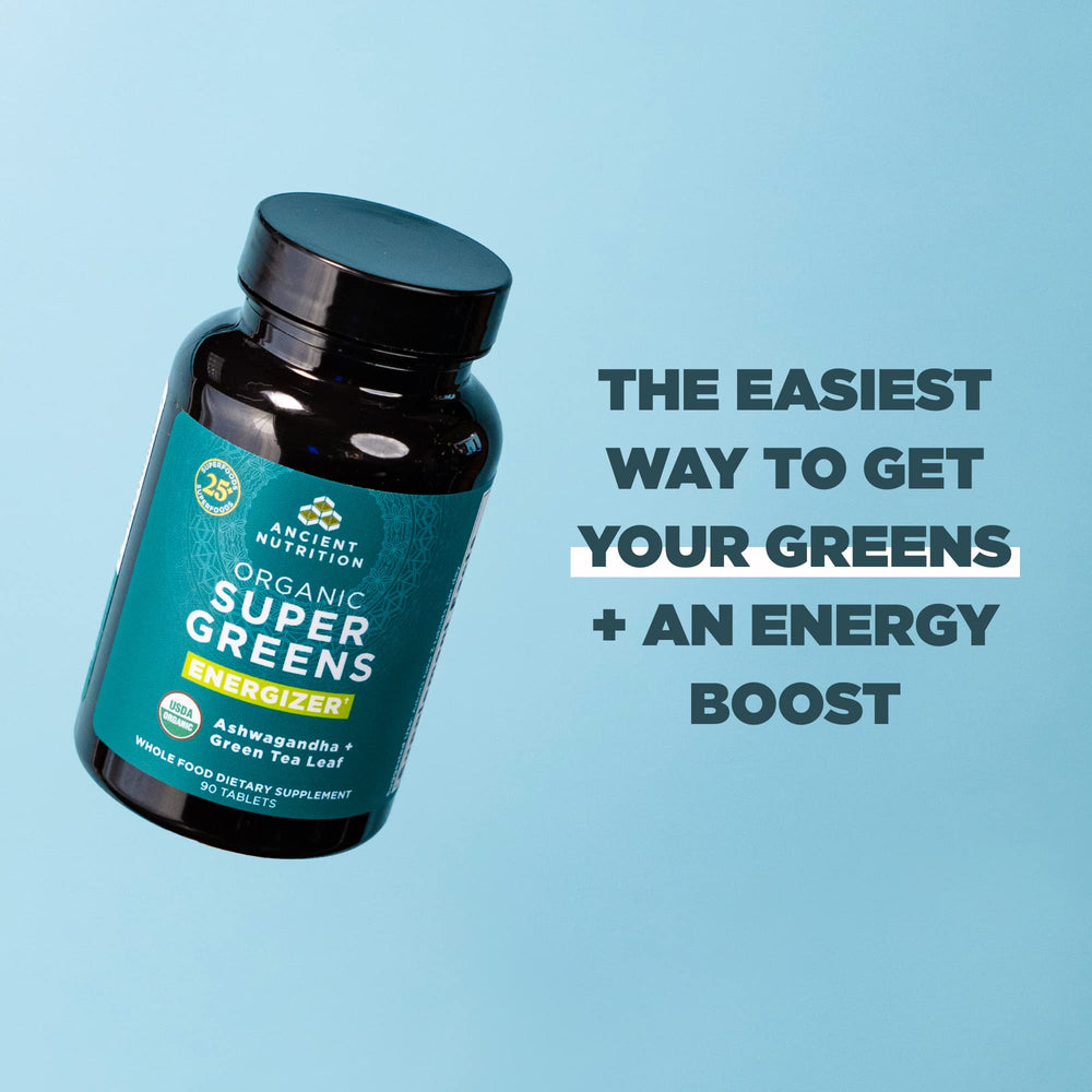 Nutritional label detail for Ancient Nutrition Supergreens Energizer Tablets
