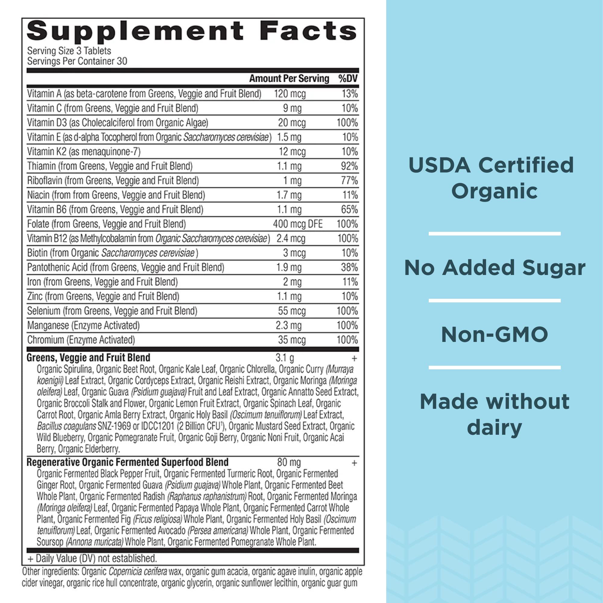 Organic banner showcasing Ancient Nutrition Supergreens ingredients