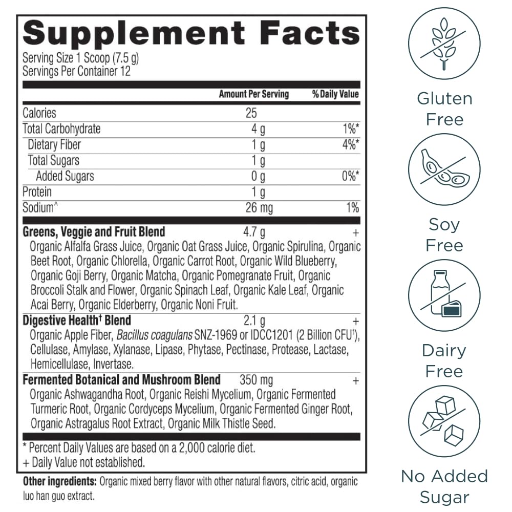 Organic Berry flavor label for Ancient Nutrition SuperGreens