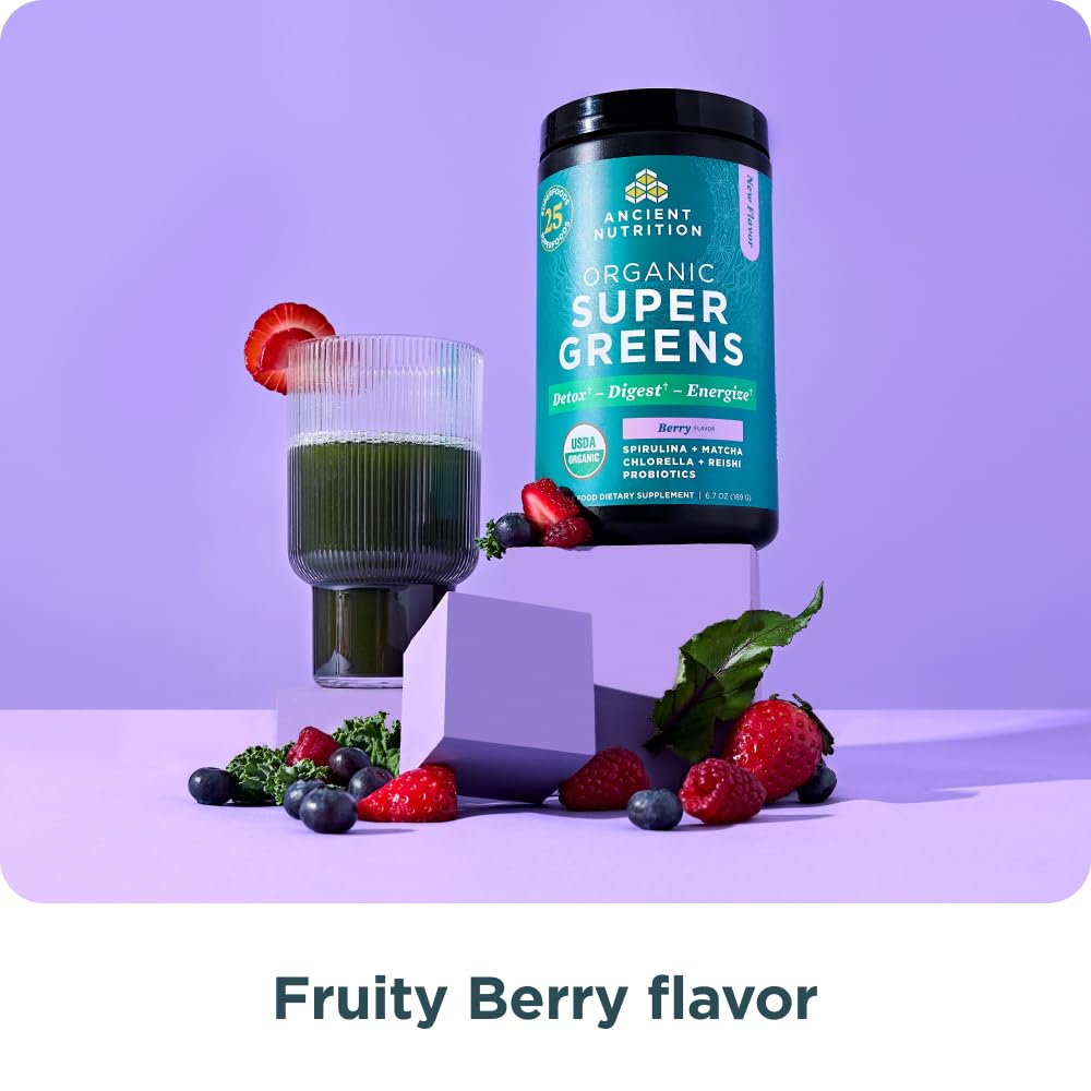 Ancient Nutrition SuperGreens probiotic blend signals gut friendly ingredients