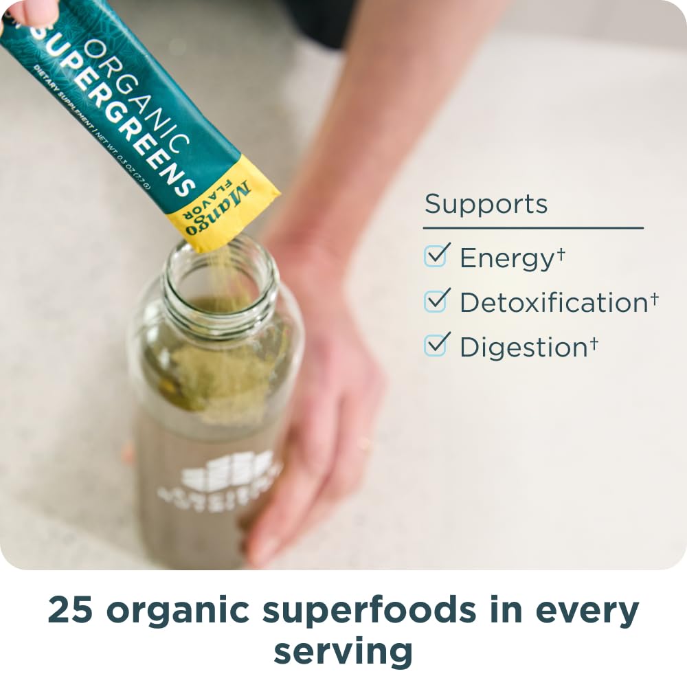 USDA Organic and GMP Certified label on SuperGreens packaging