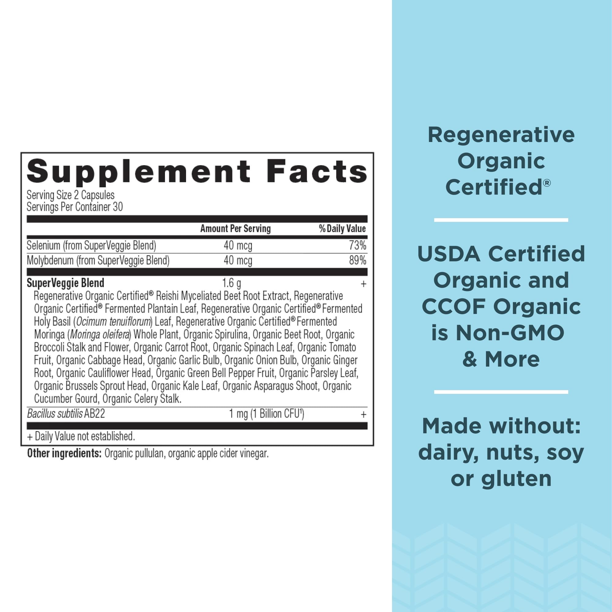 Ancient Nutrition SuperVeggies capsules pack showing convenient probiotic greens for daily wellness.