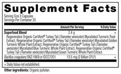 Product label showing Regenerative Organic Certified on turmeric capsules