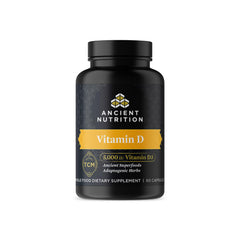 Front view of Ancient Nutrition Vitamin D3 5000 IU bottle with 60 capsules