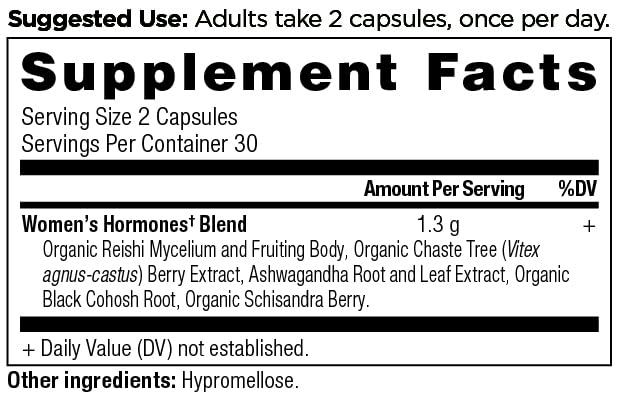Nutrition label graphic for Women's Hormones supplement