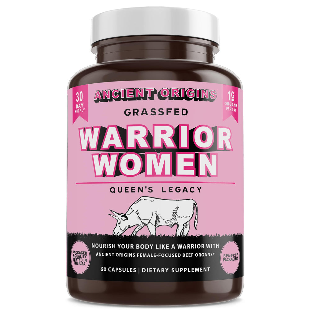 Ancient Origins beef organ supplement bottle front highlighting grass-fed blend for daily wellness.