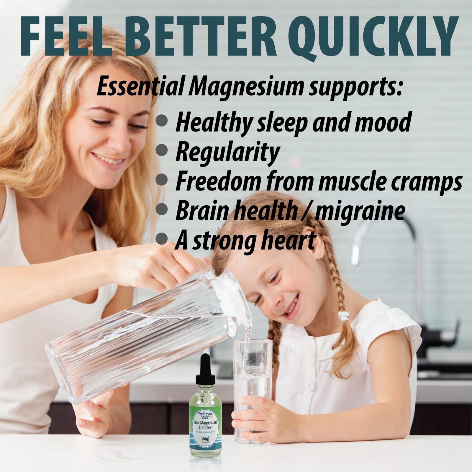 Close-up of bottle label on Anderson Ionic Magnesium Complex