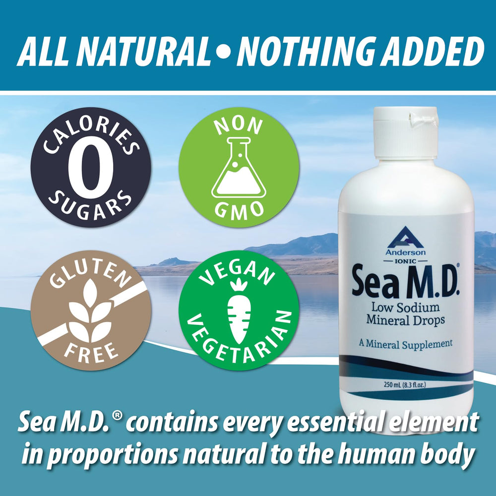 Glass of water being enhanced with Anderson Sea M.D. trace minerals