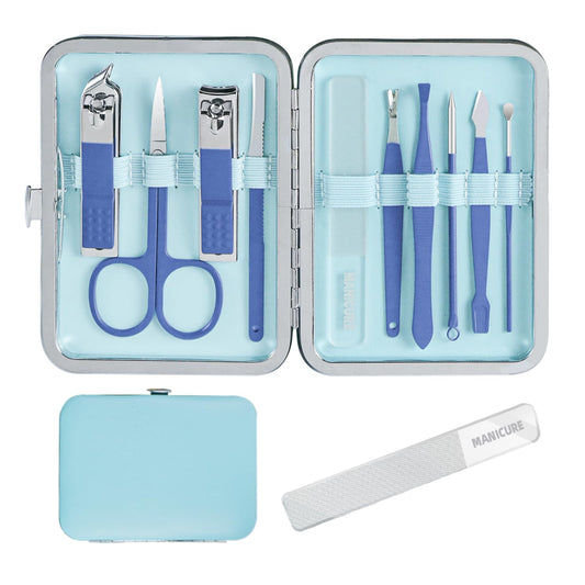 Andrea manicure set 10 pcs blue travel case for portable grooming