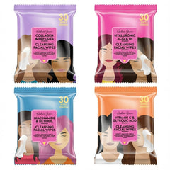 Andrea Grace 4pack face wipes packaging close-up for quick makeup removal and freshness.