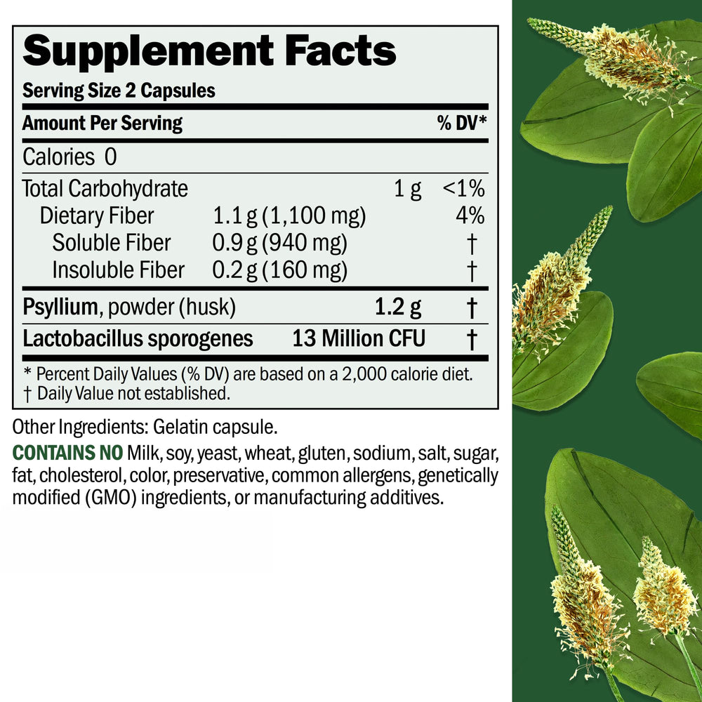ANDREW LESSMAN Fibermucil 1000 capsules bottle side shows compact swallowable capsules