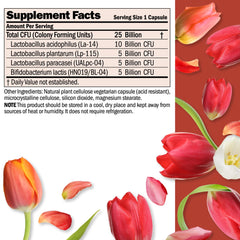 Andrew Lessman Friendly Flora capsule close-up showing 25B CFU and five probiotic strains.