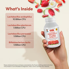 Andrew Lessman Friendly Flora packaging communicates dairy-free, gluten-free formula for daily digestive health.