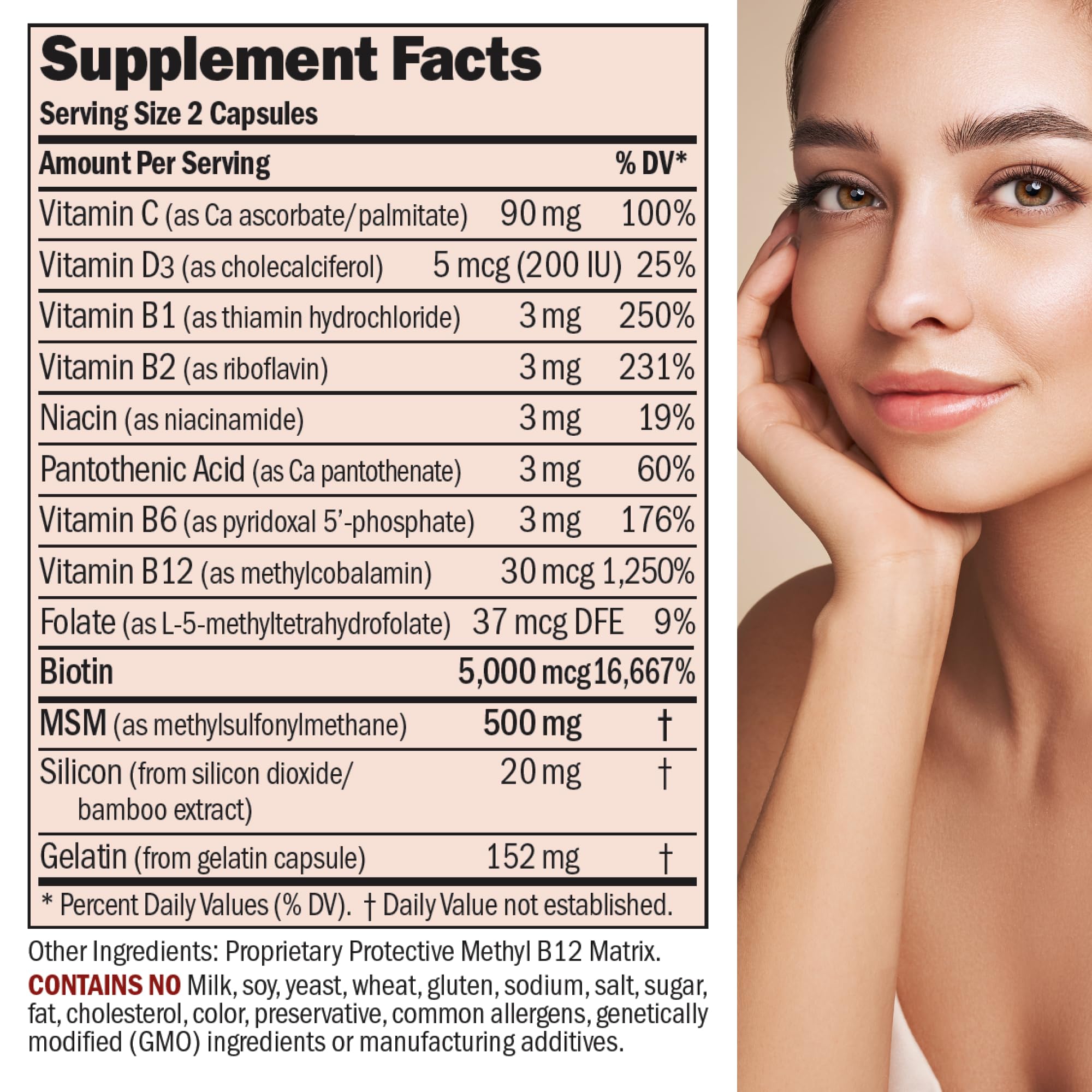 Close-up of Biotin 5000 mcg label