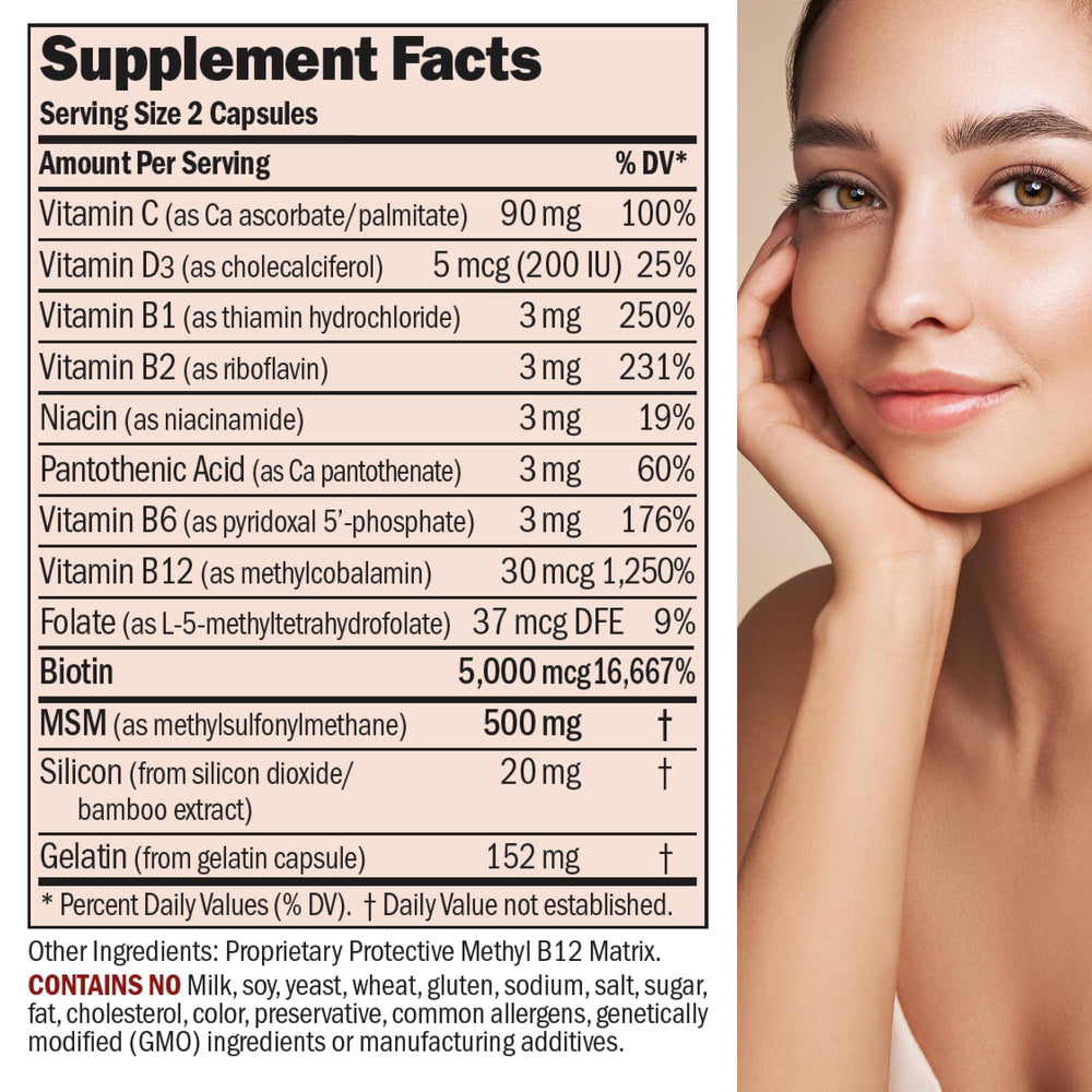 Close-up of Biotin 5000 mcg label