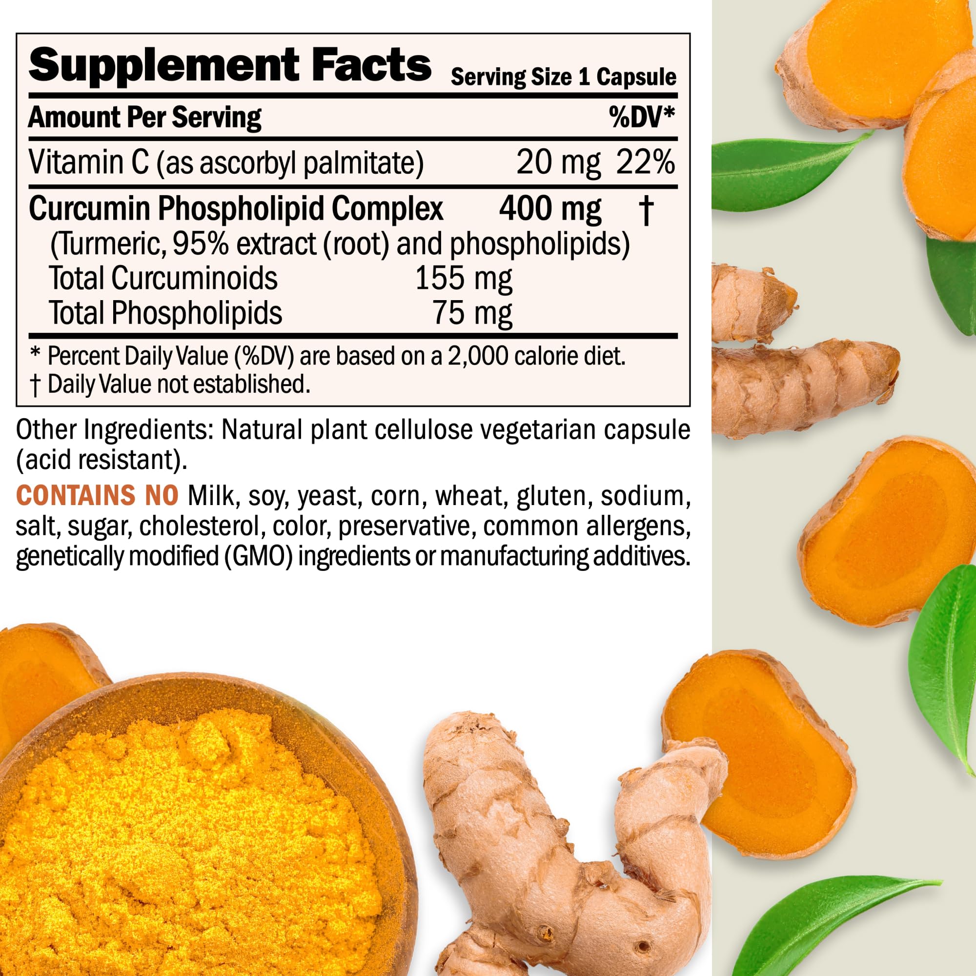 Label highlighting 95% curcuminoids and phospholipid complex