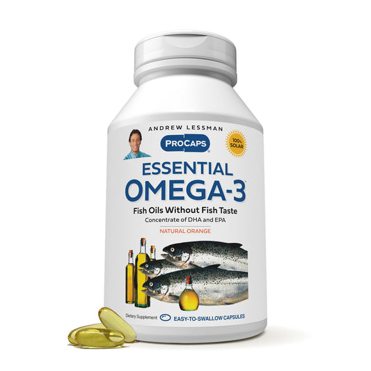 Bottle of Andrew Lessman Essential Omega-3 Orange softgels front view