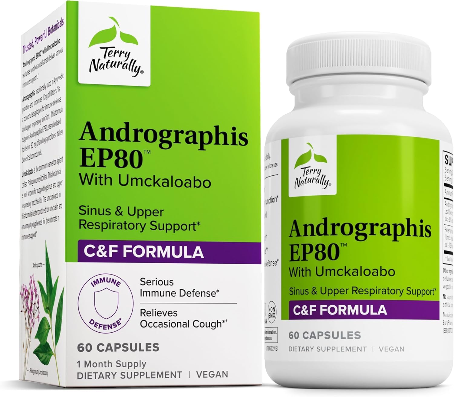 Box of Andrographis EP80 with Umckaloabo Sinus Support capsules