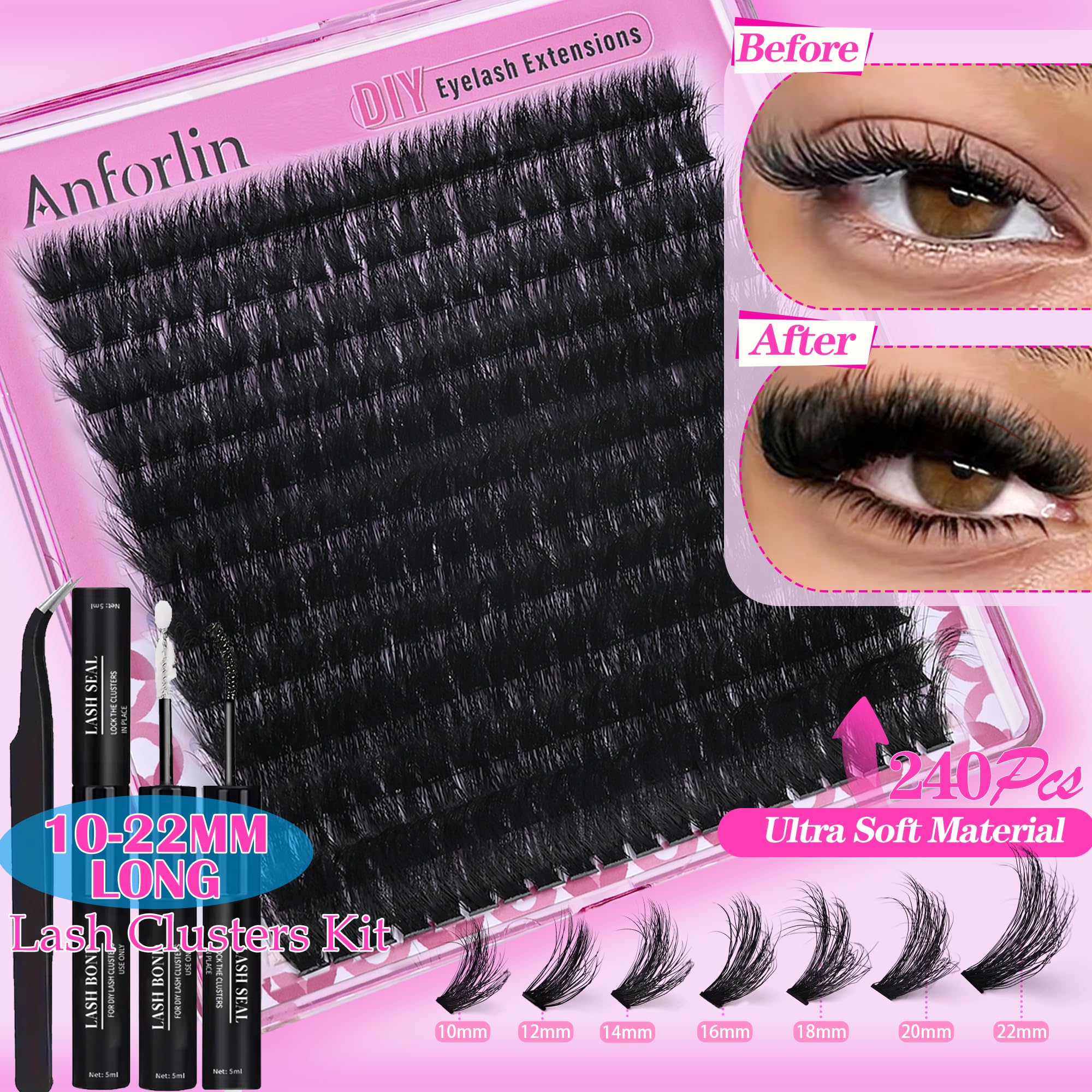 Anforlin 160D lash clusters provide ultra-thin, fluffy lashes with multi-dimensional depth.