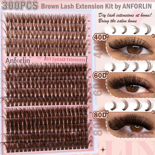 Anforlin brown cluster lashes 14-20mm offer customizable length for daily wear.