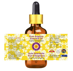 Angelica essential oil bottle on white background