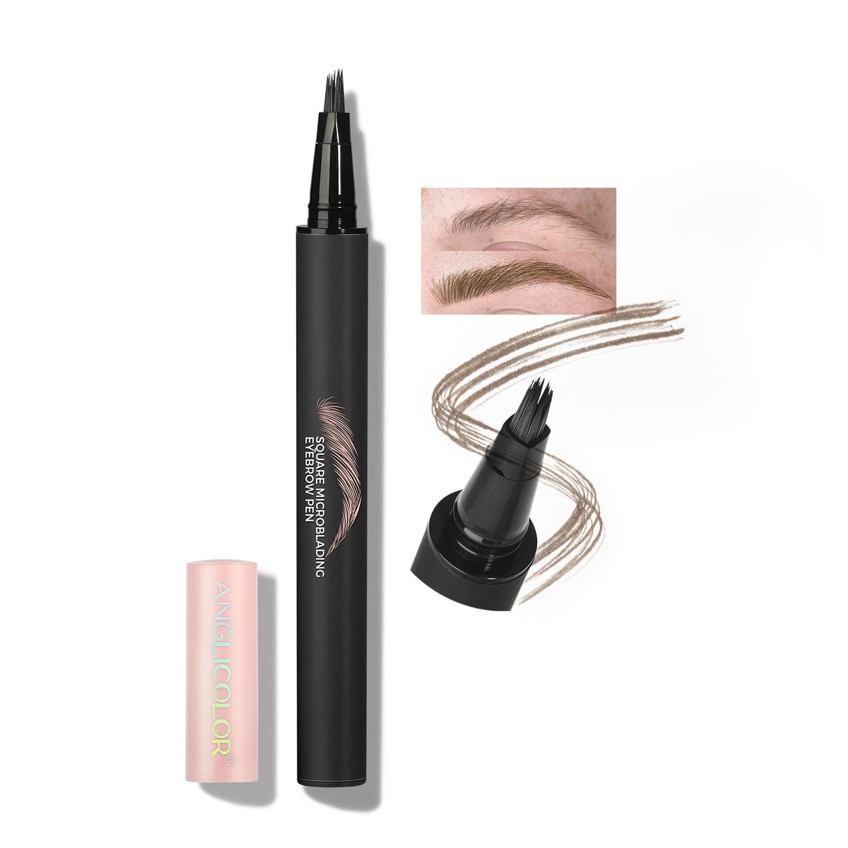 Anglicolor Microblading Eyebrow Pen cap close-up shows precision in brow definition.