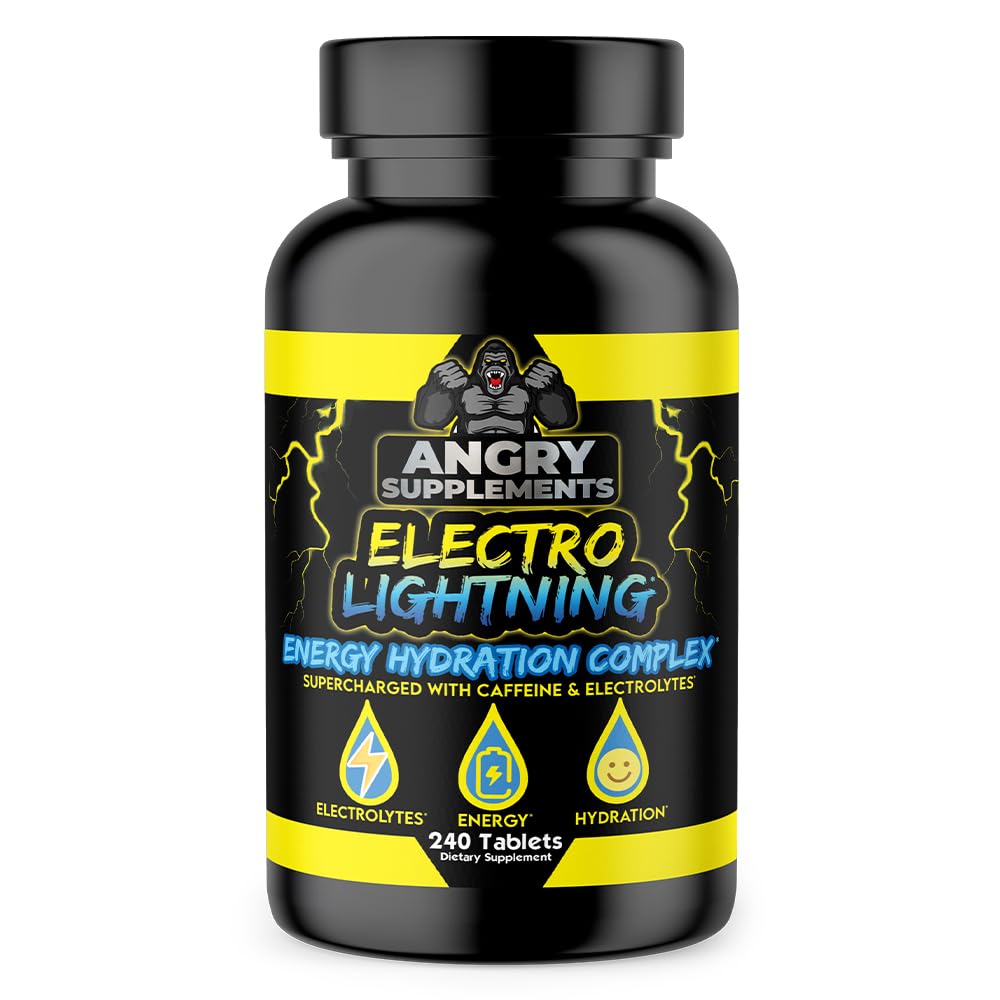 Angry Supplements Electro Lightning energy hydration tablets bottle with tablets visible