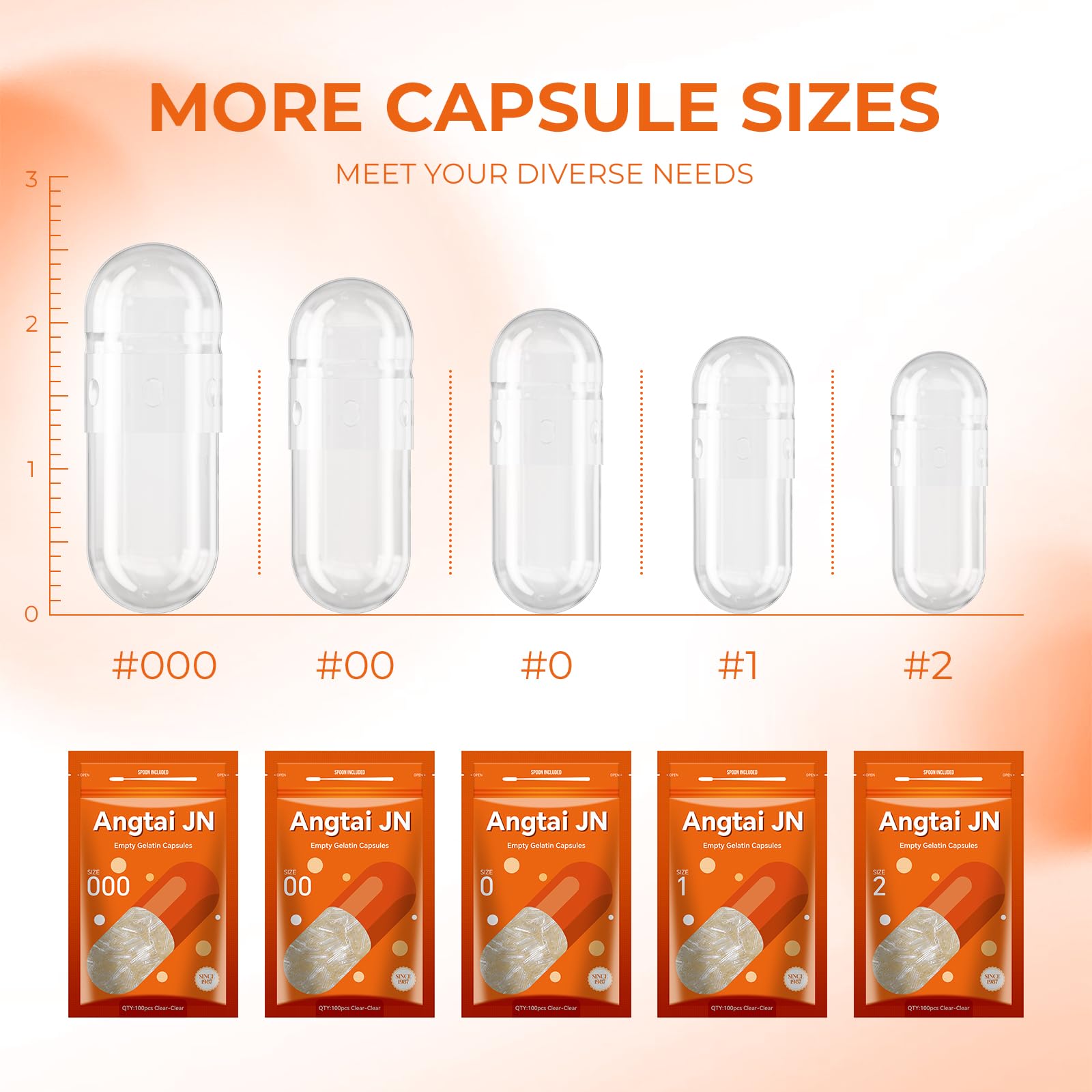 100-count box of Angtai JN empty capsules