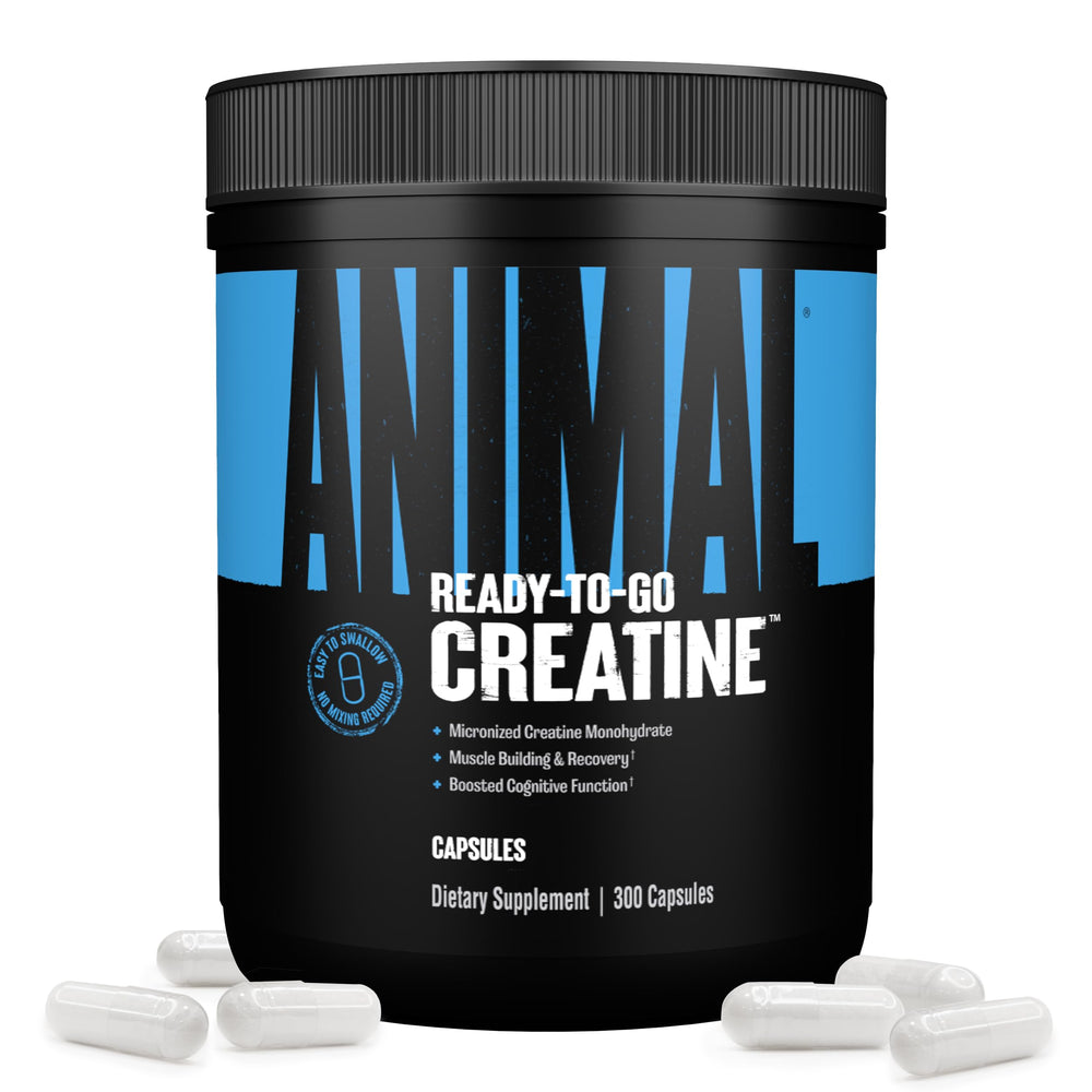 Animal Creatine Capsules bottle front view, 300-count